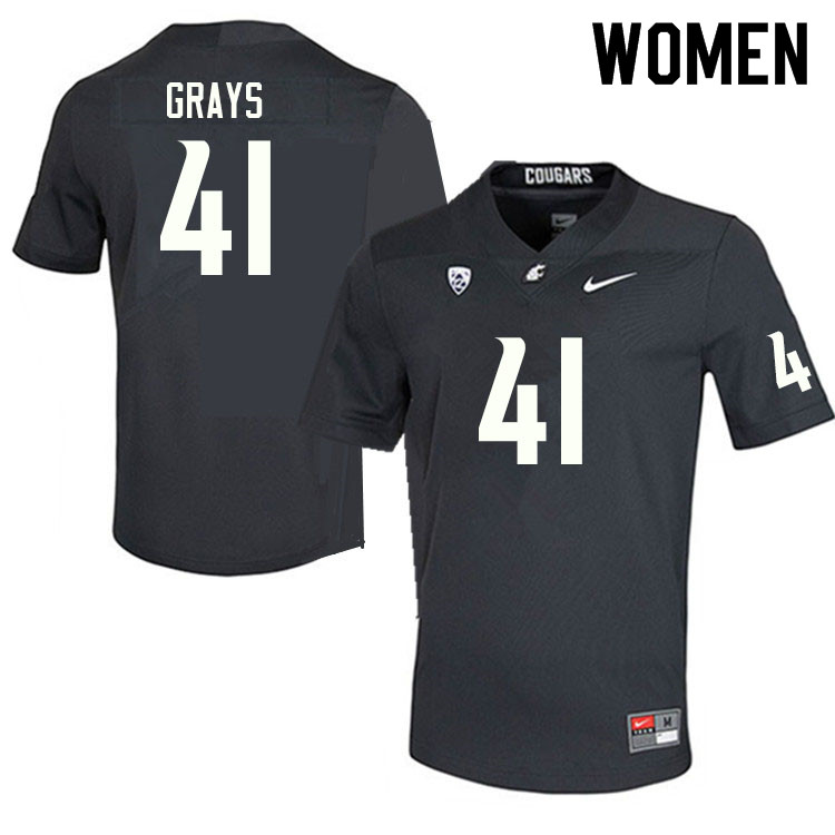 Women #41 Bryce Grays Washington State Cougars College Football Jerseys Sale-Charcoal